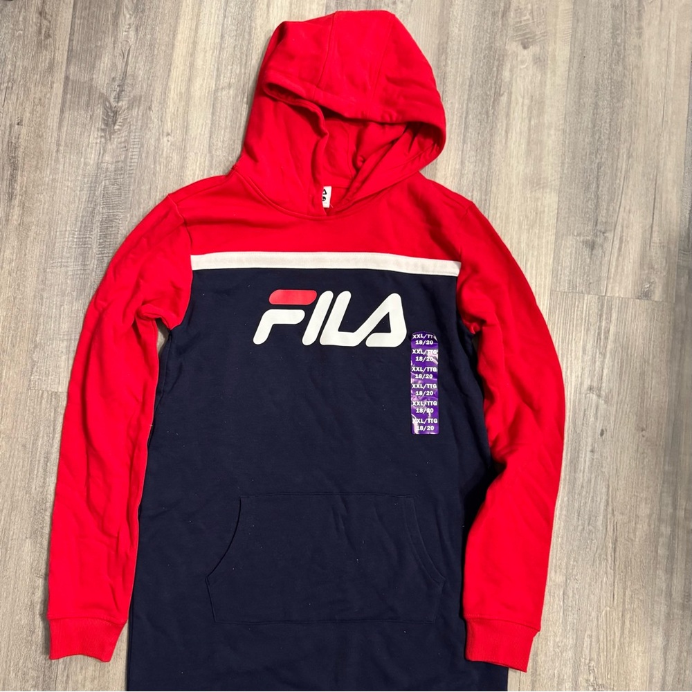 Fila Red and Blue Color-Blocked Sweater Hoodie Dress